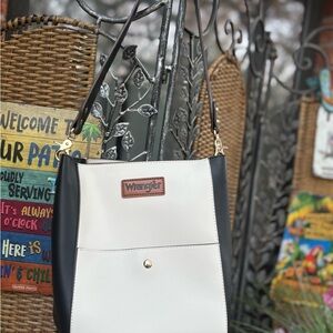 Wrangler Black & White Two-Tone Shoulder Bag with Gold Hardware